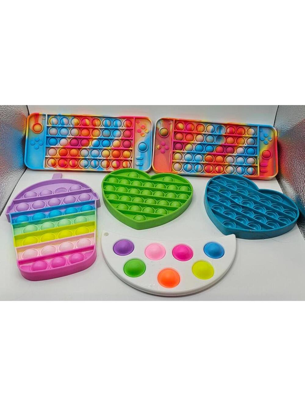 Set of 6 Assorted Colorful Silicone Fidget Pop Toys
